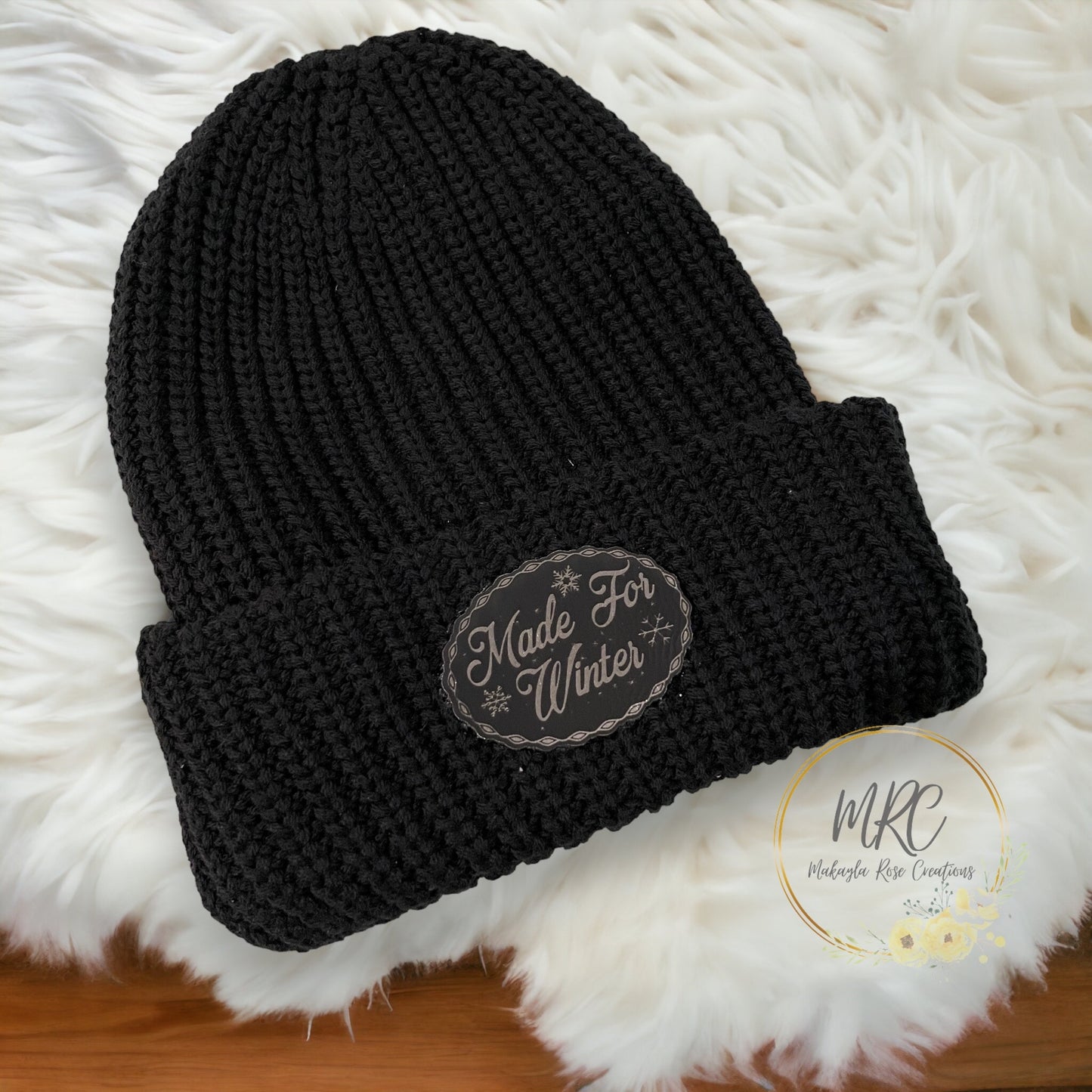 “Made For Winter” Chunky Cuffed Winter Hat w/ Leather Patch