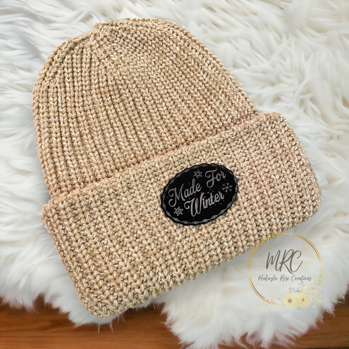“Made For Winter” Chunky Cuffed Winter Hat w/ Leather Patch