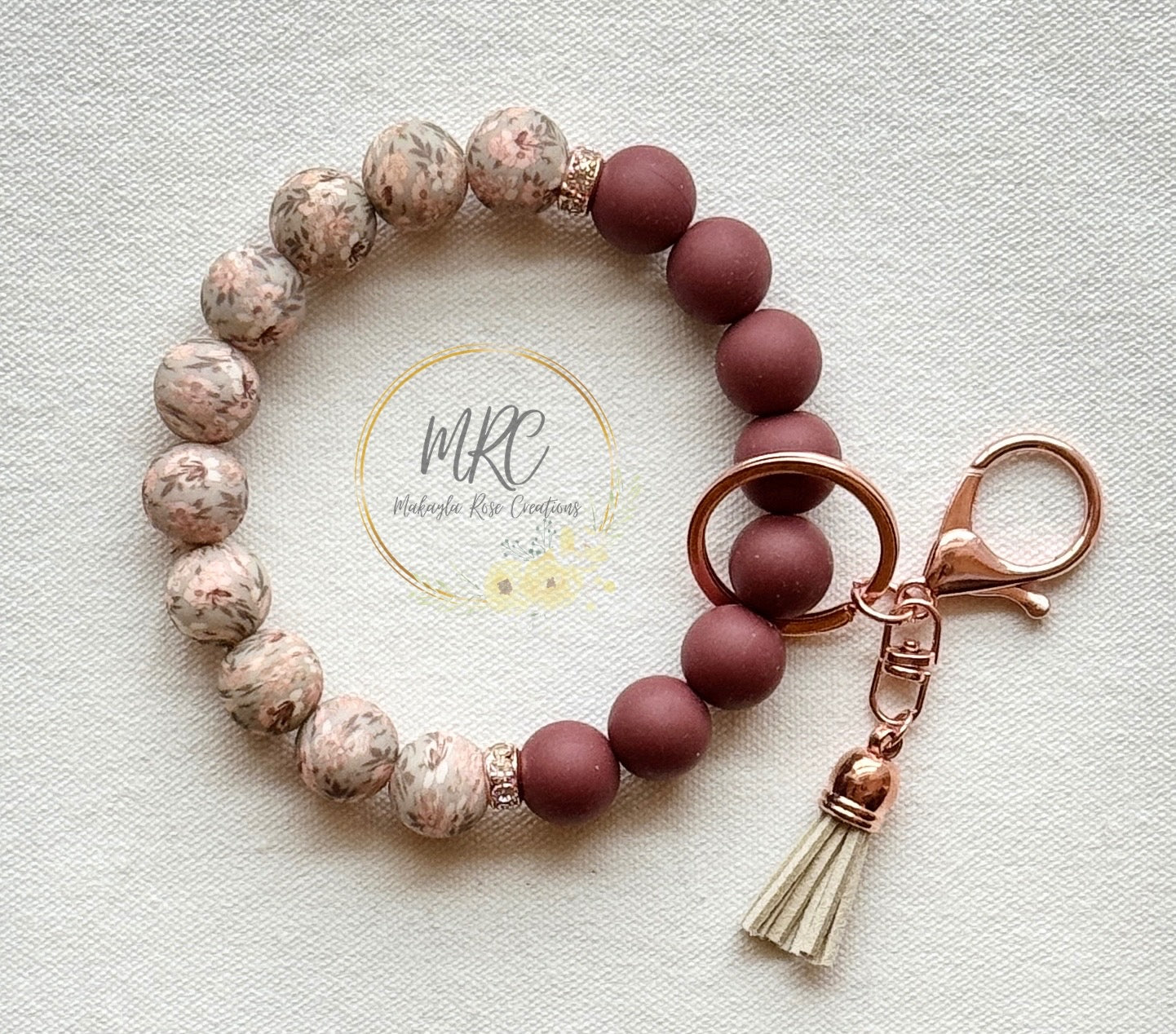 Delicate Floral Keychain Bracelet w/Tassel