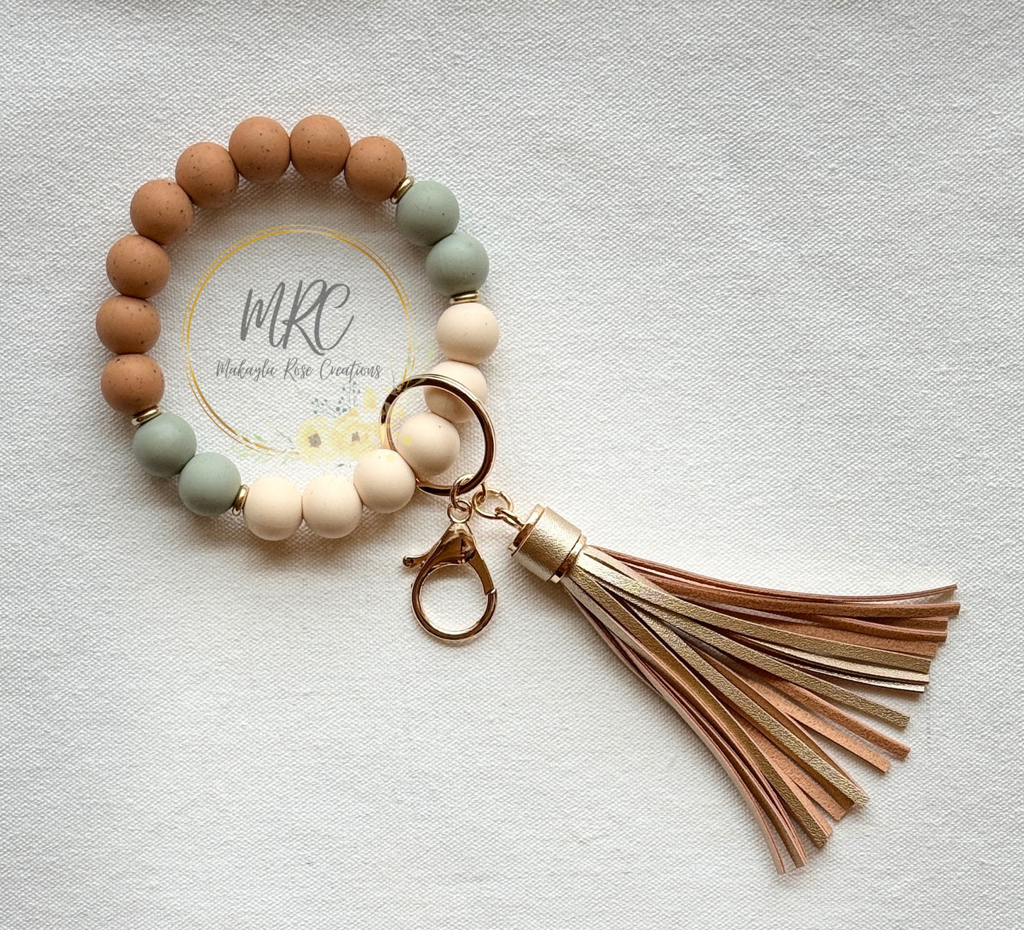 Ginger Gold Keychain Bracelet w/Large Tassel