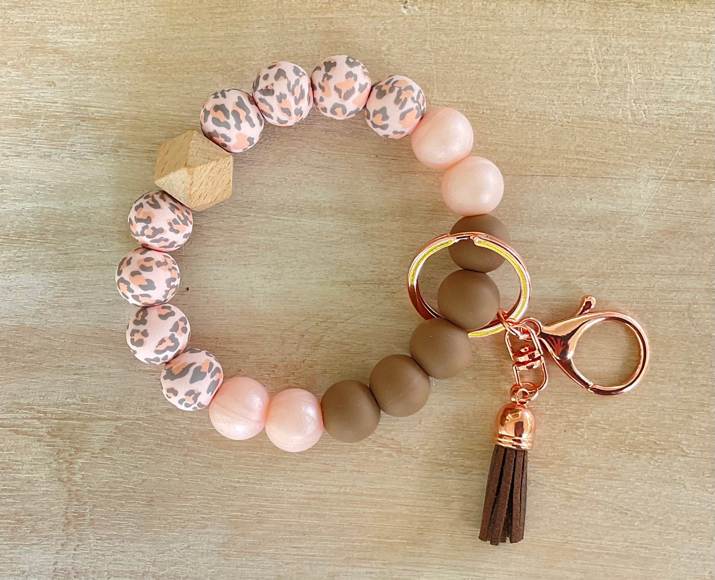 Light Pink Mocha Leopard Keychain Bracelet