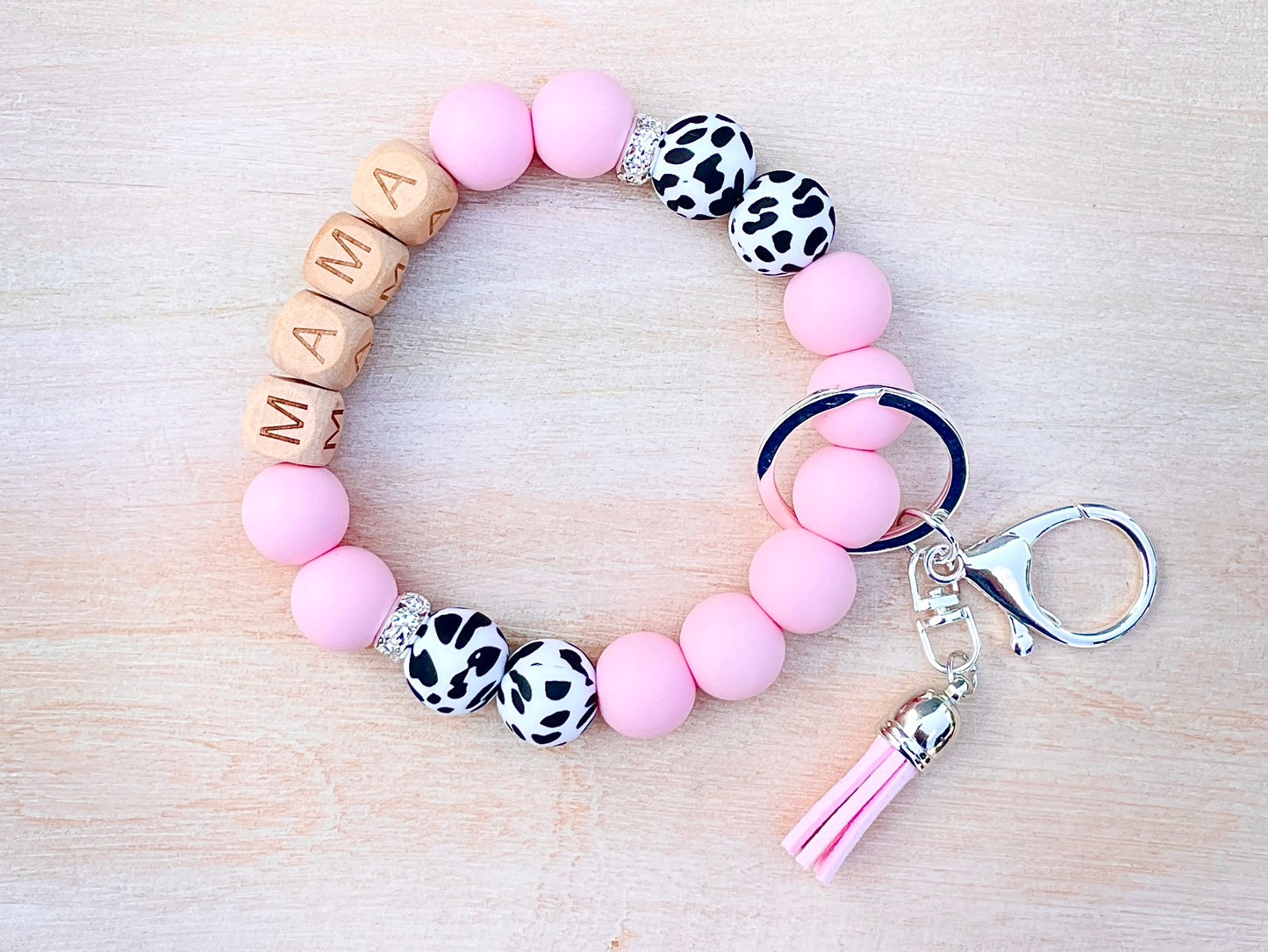 Soft Pink MAMA Cow- Keychain Bracelet