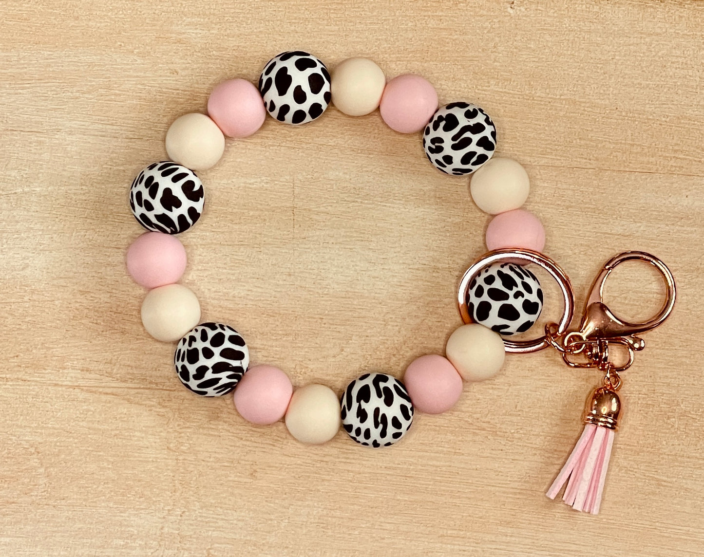 Soft Pink Cow- Chunky Keychain Bracelet