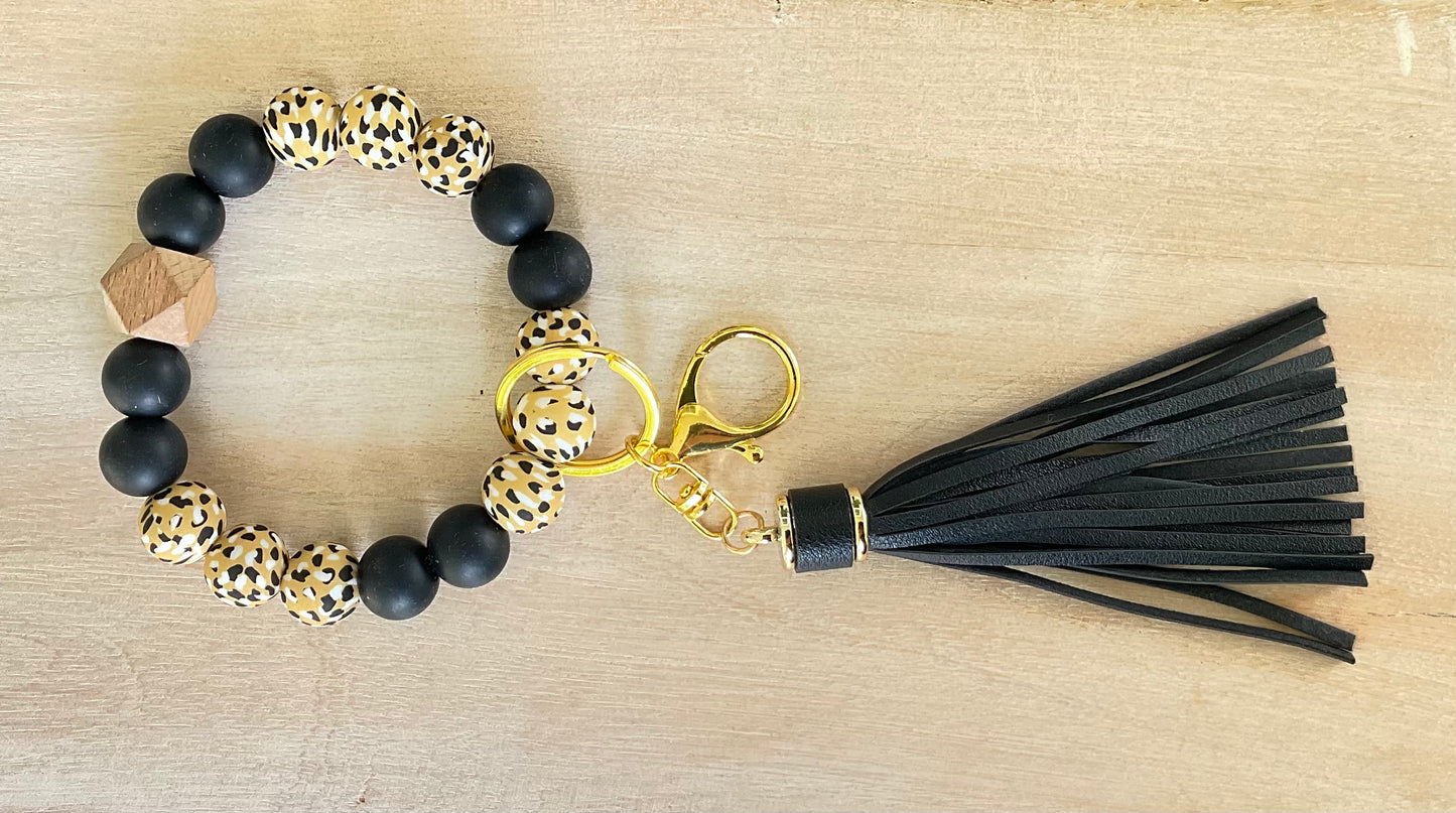 Modern Leopard Keychain Bracelet w/ Large Tassel