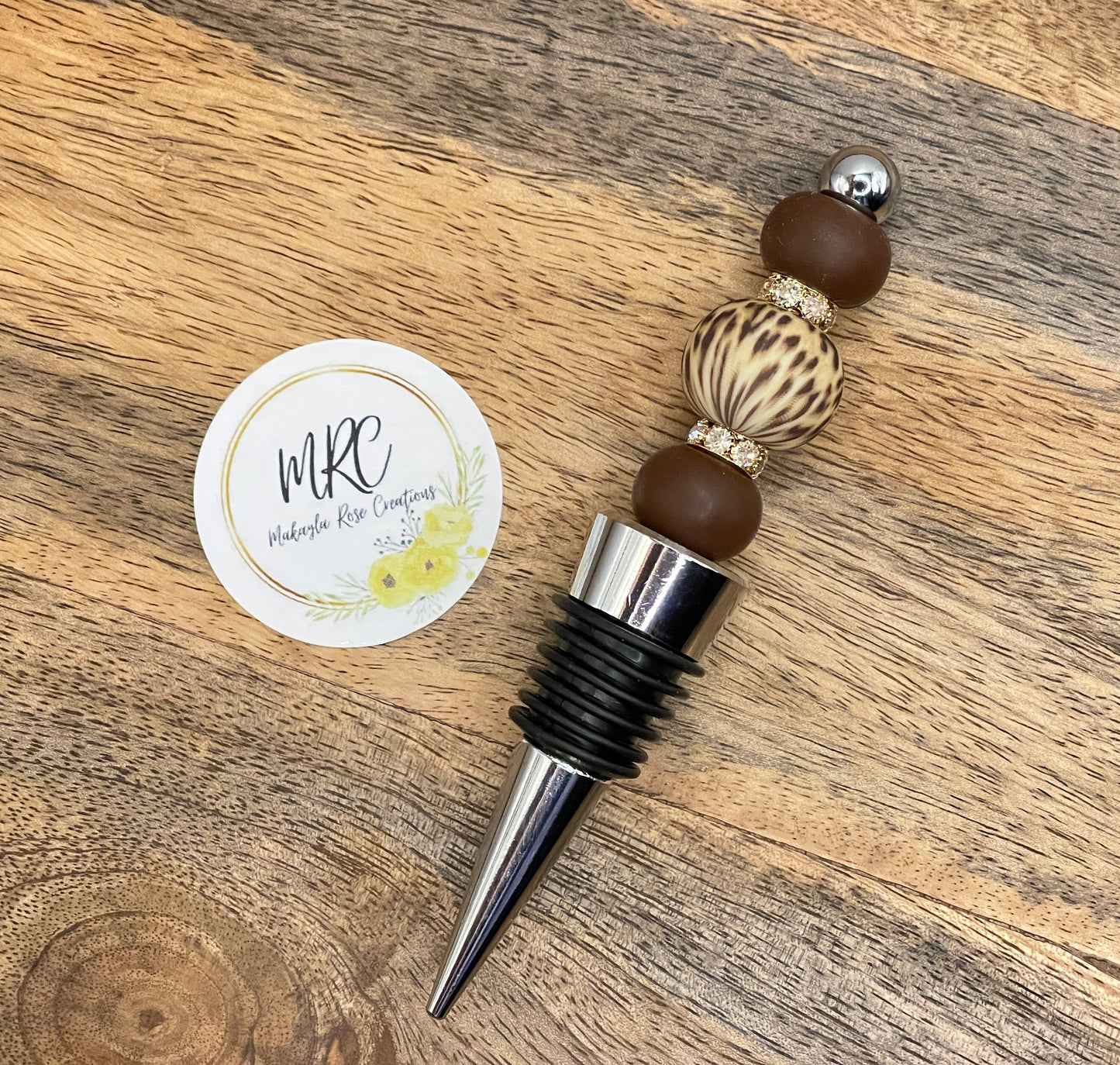 Beaded Bottle Stopper “Soft Leopard Sparkle”
