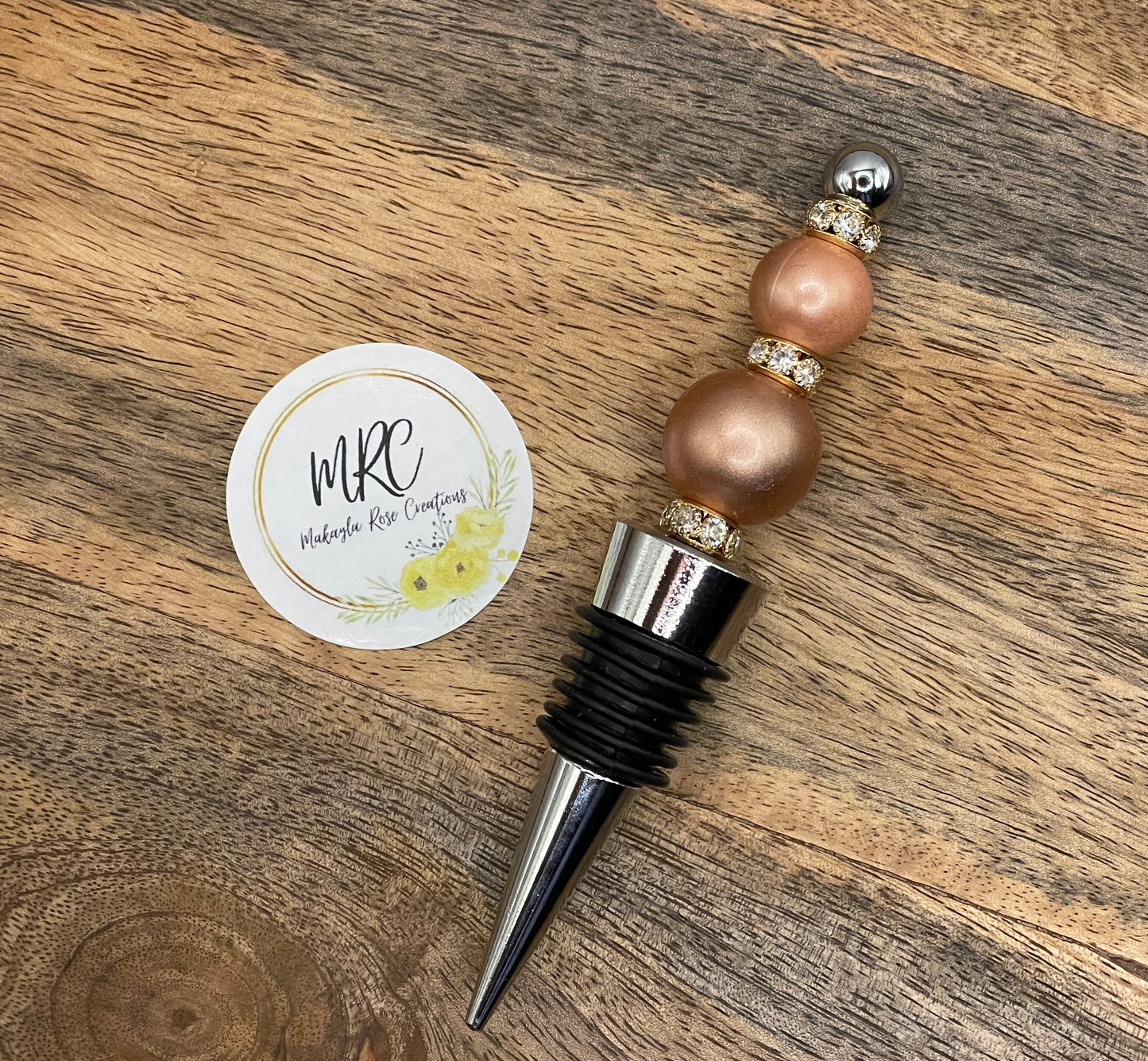 Beaded Bottle Stopper “Rose Gold Sparkle”