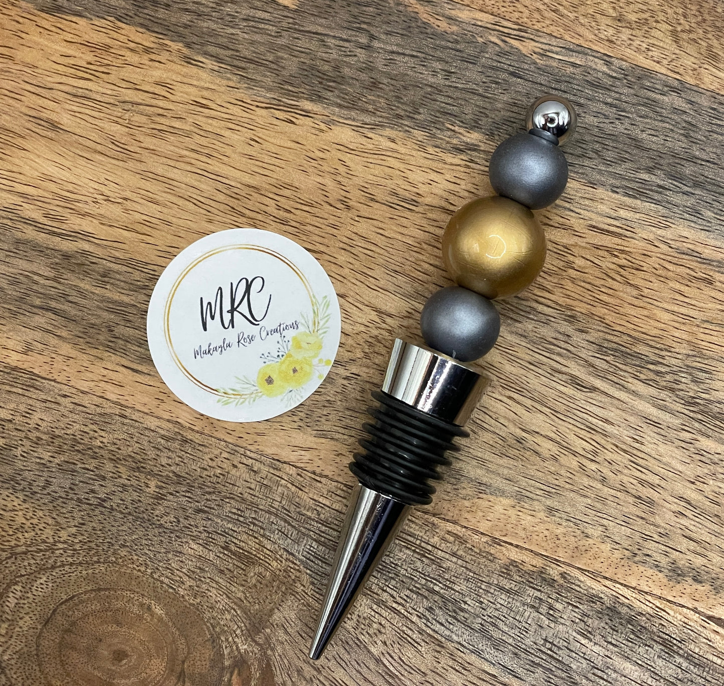Beaded Bottle Stopper “Gold & Silver”