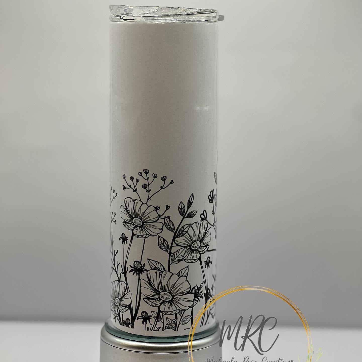Black & White Floral, 20oz Skinny Stainless Steel Sublimation Tumbler