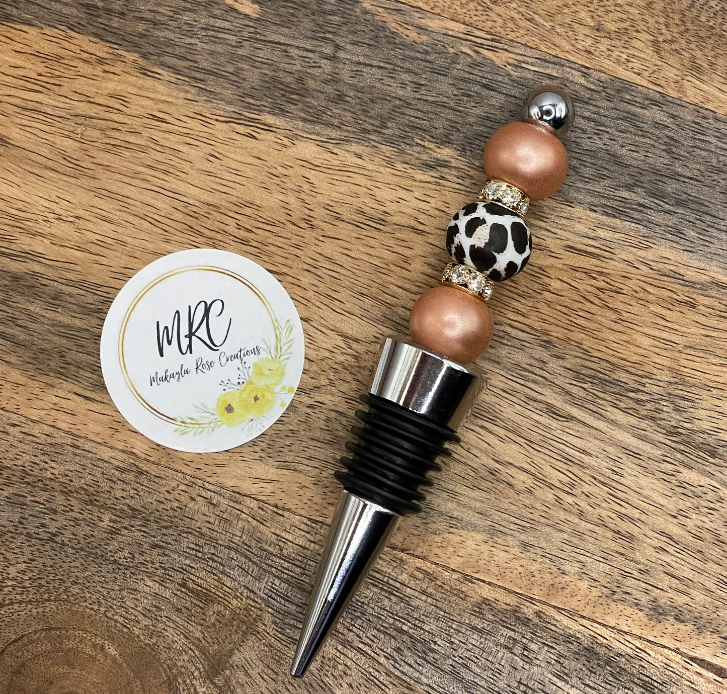 Beaded Bottle Stopper “Rosegold Leopard Sparkle”