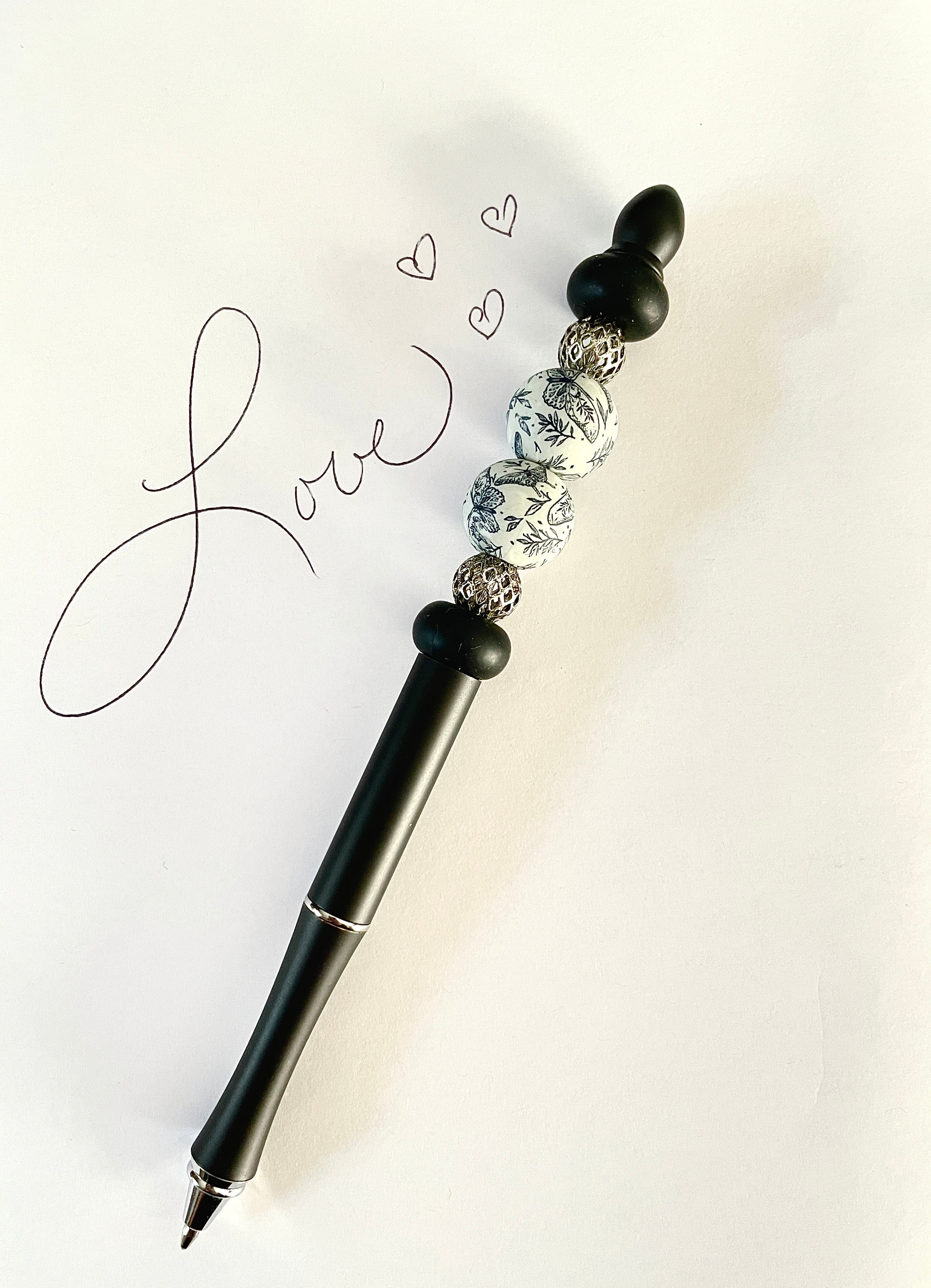 Butterfly Black Beaded Pen – Makayla Rose Creations Inc.