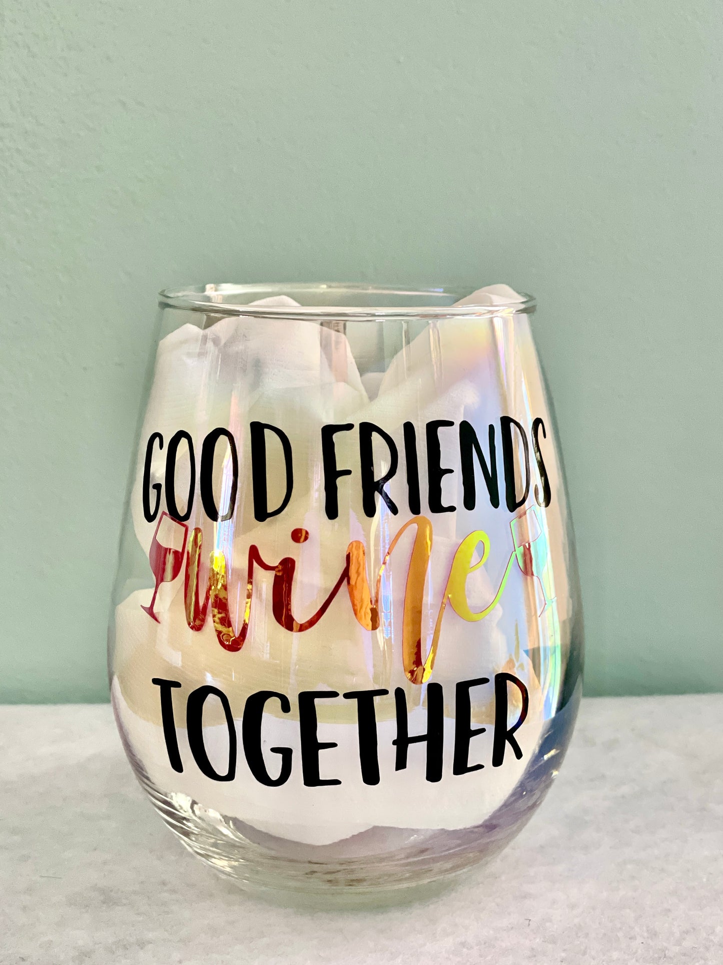 Good Friends Wine Together Stemless Wine Glass
