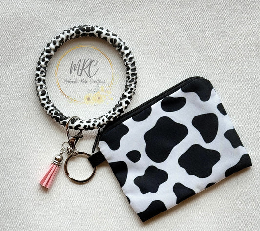 Cow Print Bangle Keychain w/Mini Cow Print Purse