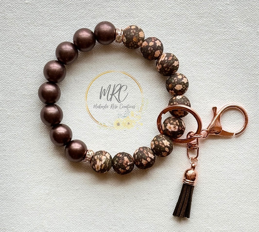 Metallic Mulberry Floral Keychain Bracelet w/Tassel