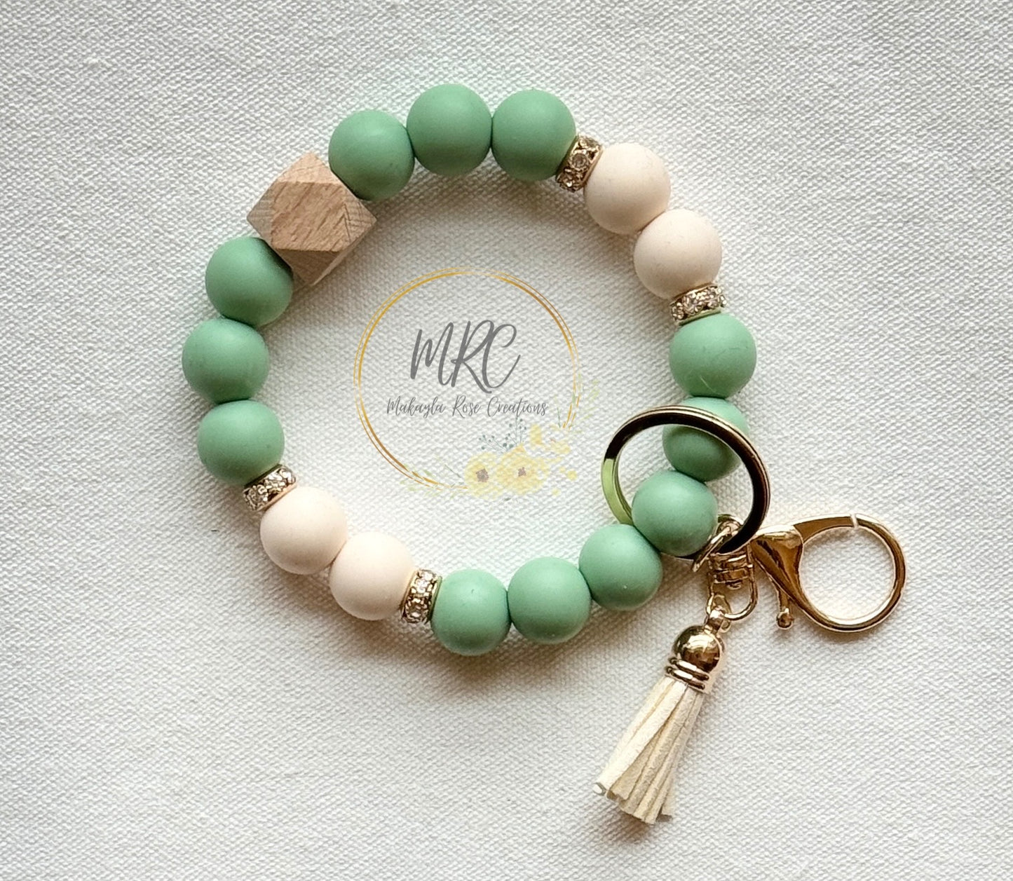 Sparkling Jade Keychain Bracelet w/Tassel