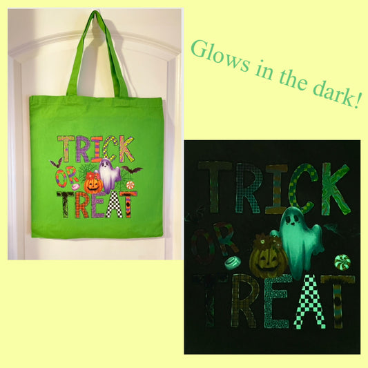Trick or Treat Glow In The Dark Canvas Treat Bag