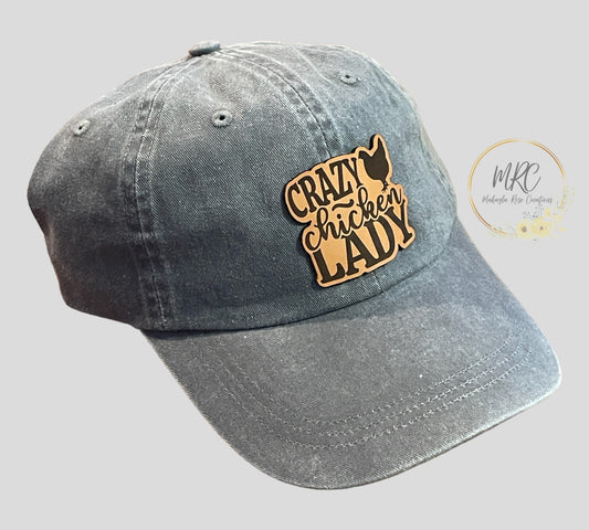“Crazy Chicken Lady”Grey LP Structured Twill Cap w/ Leather Patch