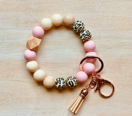 Soft Pink Leopard Keychain Bracelet