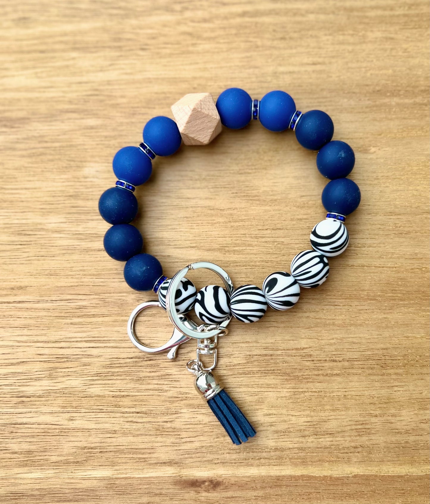 Blue Jean Zebra Keychain Bracelet