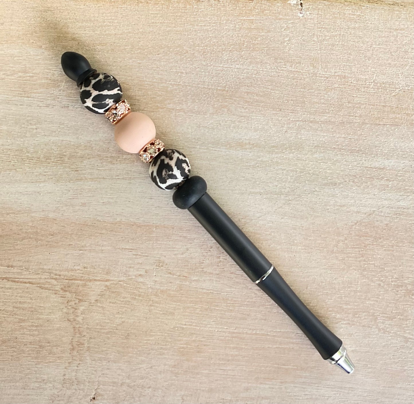 Rose Gold Sparkle Cheetah Beaded Pen