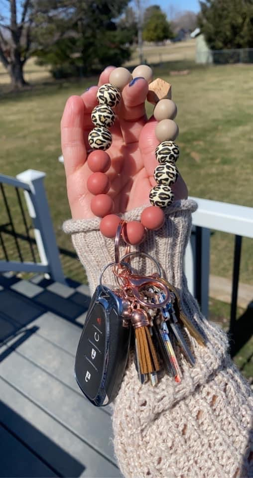 Burgundy Rose Leopard Keychain Bracelet