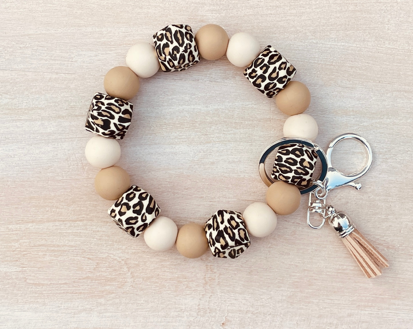 Beige Leopard- Chunky Keychain Bracelet