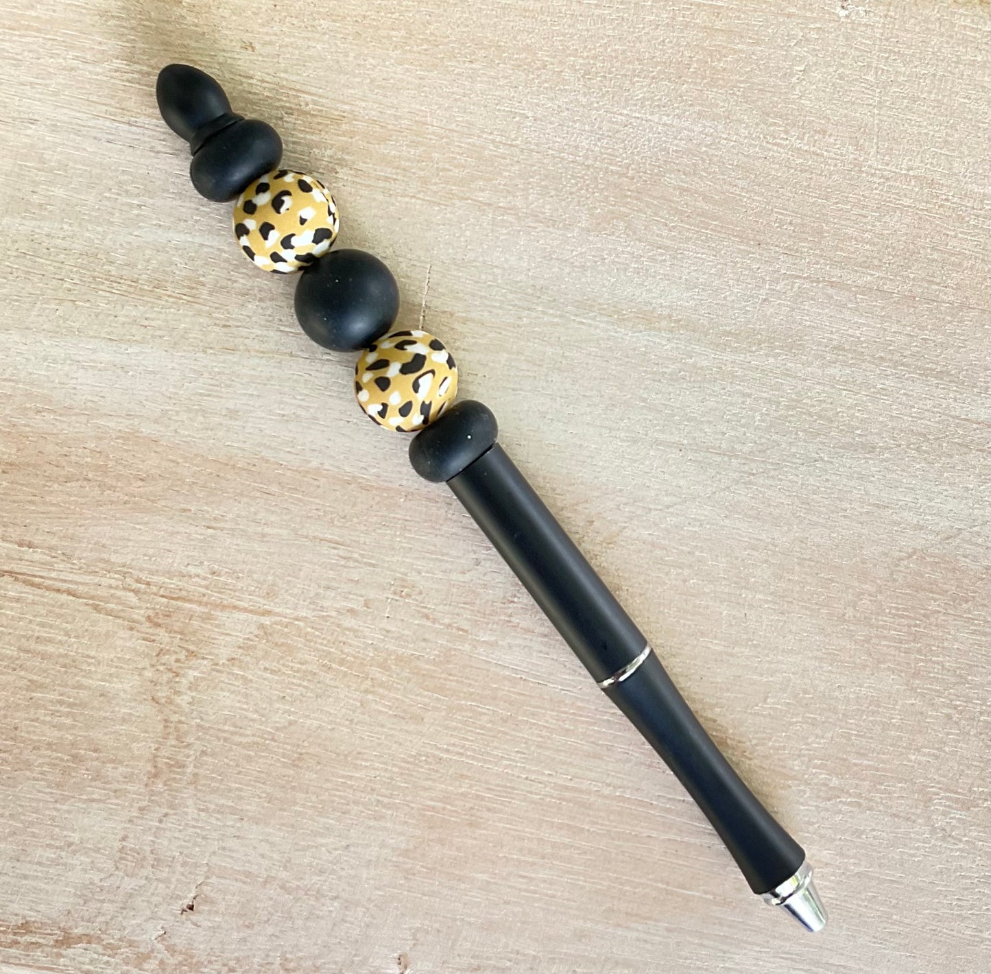 Modern Leopard Black Beaded Pen