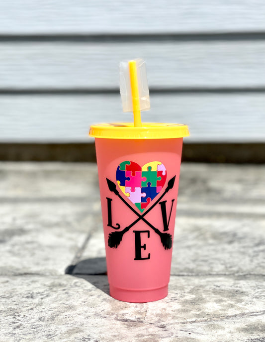 Autism Love 24oz Color Changing Cold Drink Tumbler
