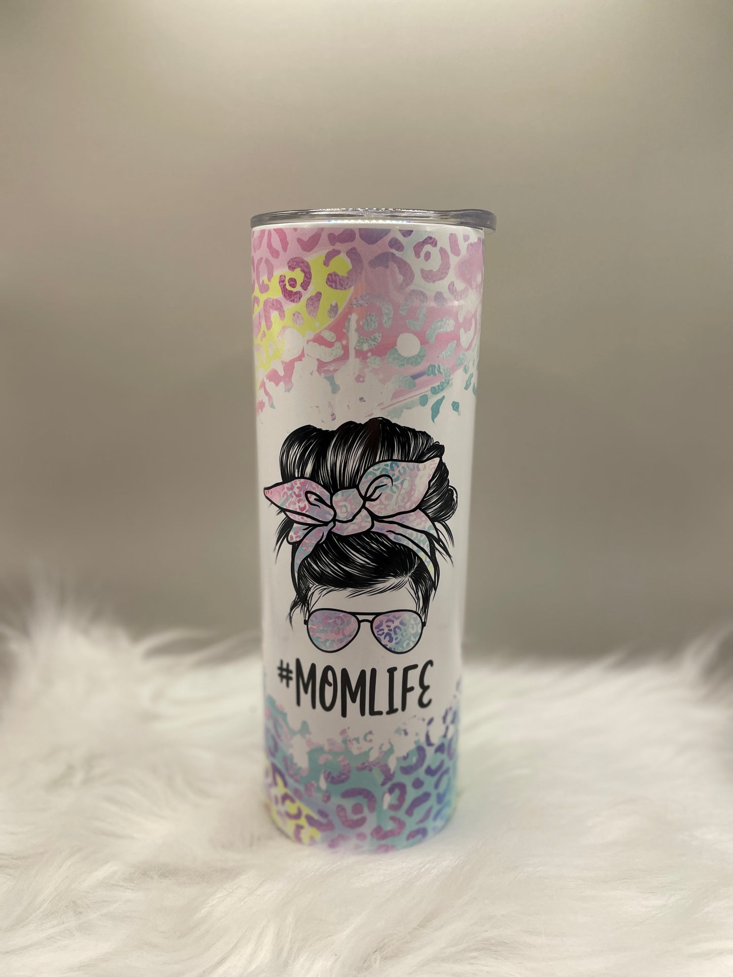 20oz #Momlife Multi Cheetah Skinny Stainless Steel Sublimation Tumbler