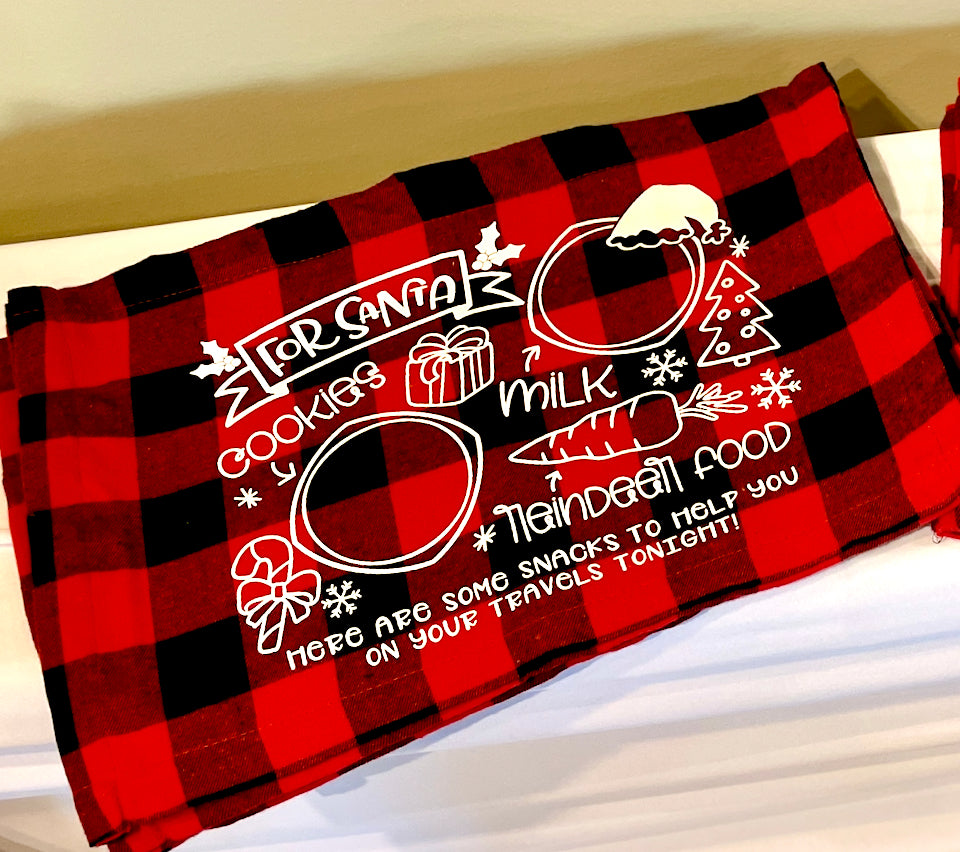 Santa Red &Black Buffalo Plaid Milk & Cookie Mat