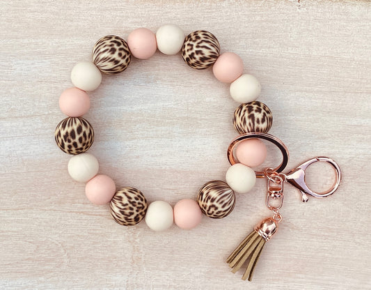 Blushing Peach Cheetah- Chunky Keychain Bracelet